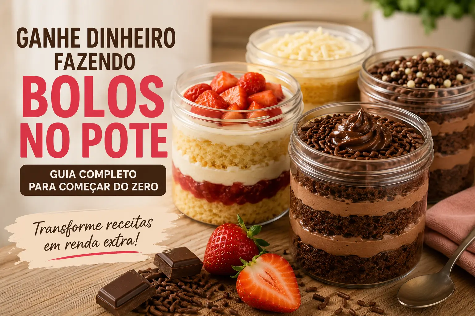 Bolos no pote artesanais para vender e ganhar dinheiro em casa com confeitaria.